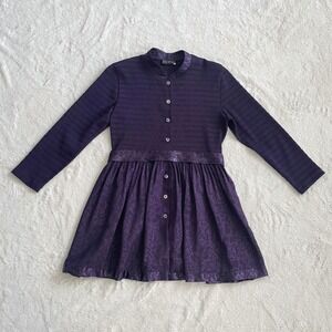 Cotelac Smocked Floral Jacquard Mini Dress Made in France Purple Size 2